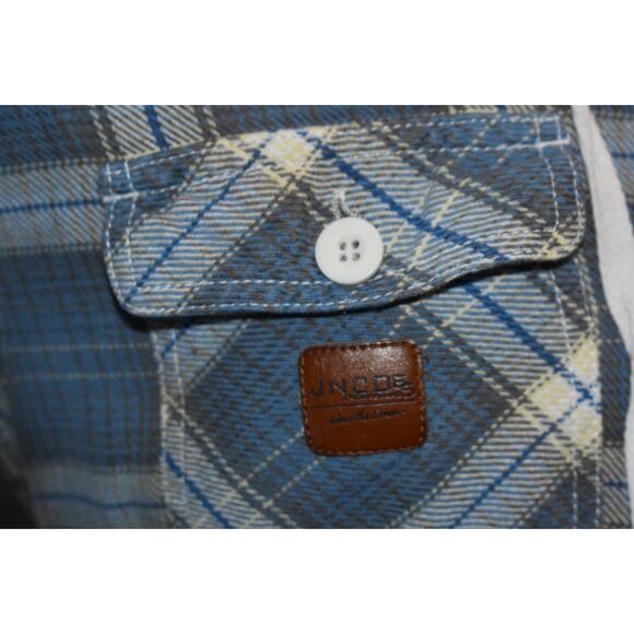 JNCO Jeans Hoodie Button Down Shirt Mens Size Large blue Plaids W/ Pockets - Picture 4 of 7